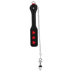 Ouch! Hearts Paddle & Metal Plug Set Black - Chain-Linked Design
