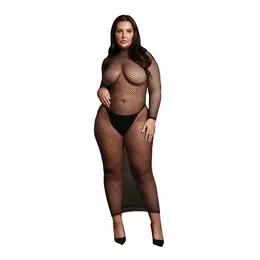 OSX Black Long Sleeve Fishnet Dress with Turtleneck, XL-4XL