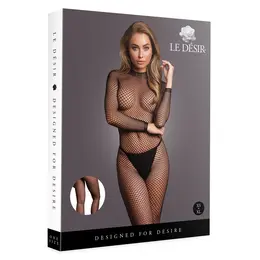 Shots Fishnet Bodystocking Open Back Turtleneck Black One Size