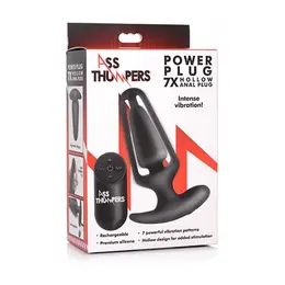 XR Brands Power Plug 7X Hollow Black Remote-Controlled Silicone Plug