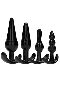 Ouch! No.80 Silicone Anal Plug Set 4 Sizes Ergonomic Base Black