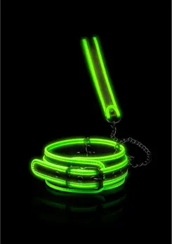 Ouch! Adjustable Glow-in-the-Dark Collar with Leash - Neon Green Finish