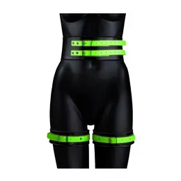 Ouch! Glow in the Dark Thigh Cuffs & Belt Set S/M - Luminous Green