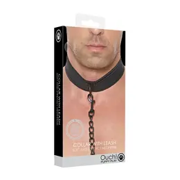 Ouch! Neoprene Adjustable Collar with Leash - Black, Comfortable Fit