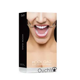 Ouch! Adjustable Leather Strap Hook Gag - Universal Fit, Black