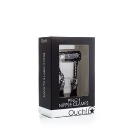 Ouch! Stainless Steel Pinch Nipple Clamps with Chain, Adjustable, Silver