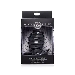 XR Brands HIVE Tunnel Plug Medium Silicone Ribbed Hollow Black
