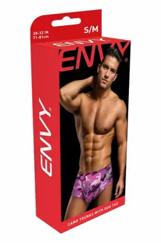 ENVY Camo Trunks Pink M/L with Dog Tag - Stylish Camouflage Underwear