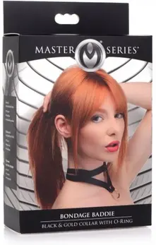 XR Brands Bondage Baddie Adjustable Collar with O-Ring - Black