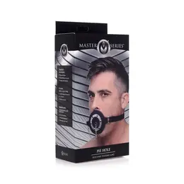 XR Brands Pie Hole Silicone Open Mouth Gag with Removable Plug Black