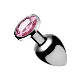 Booty Sparks Pink Gem Aluminum Plug Small - Heart-Shaped Jewel Base