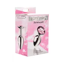 Booty Sparks Pink Gem Aluminum Plug Small - Heart-Shaped Jewel Base