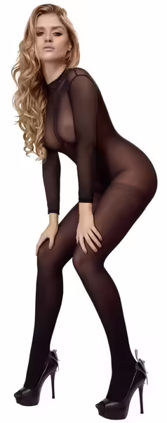 Cottelli Fantasy Catsuit 2XL/3XL черен, прозрачен, дантела