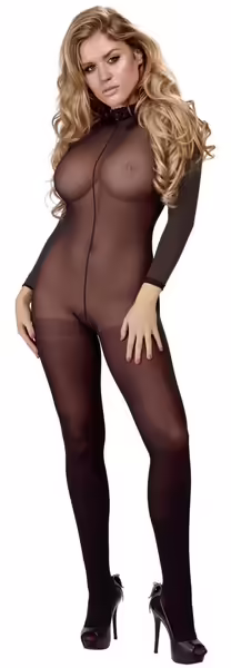 Cottelli Fantasy Catsuit 2XL/3XL черен, прозрачен, дантела