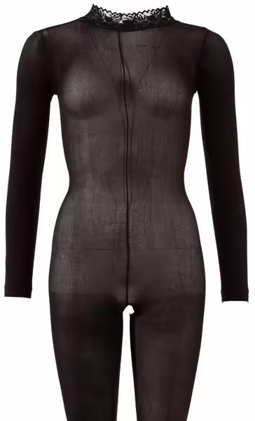 Cottelli Fantasy Catsuit 2XL/3XL черен, прозрачен, дантела