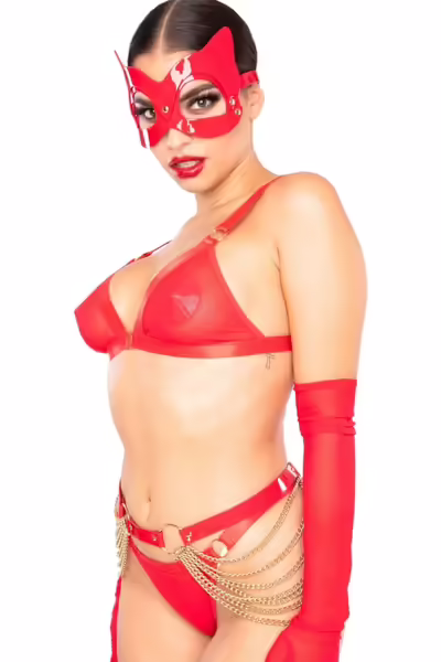 Cat Mask Red еко-кожа маска, регулируема, червена