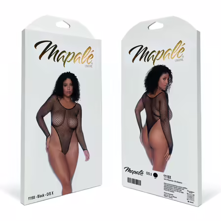 Mapele Long Sleeve Fishnet Bodysuit Queen Size черно, мрежесто