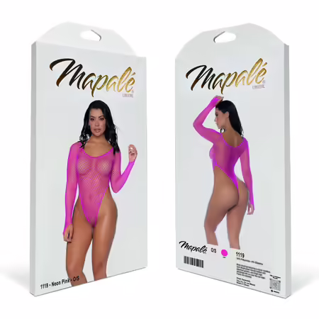 Mapele Long Sleeve Fishnet Bodysuit розово, универсално