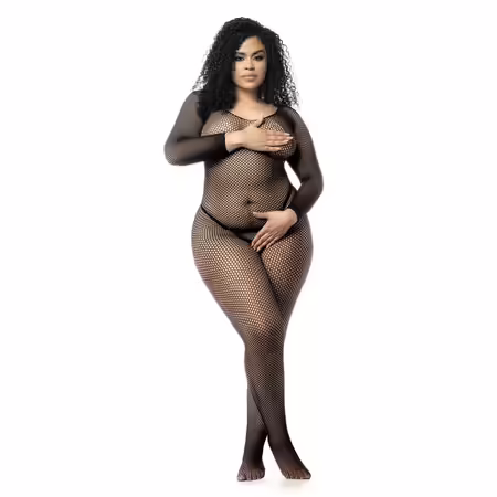 Leg Avenue бодистокинг дълъг, мрежест, Queen Size, черен