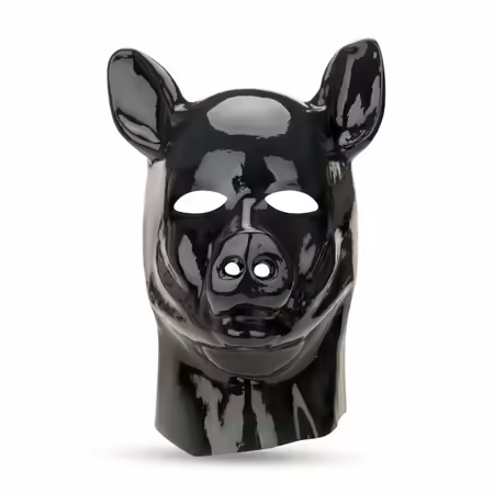 Red Pig Hood Латексова качулка с маска и отвори за очи