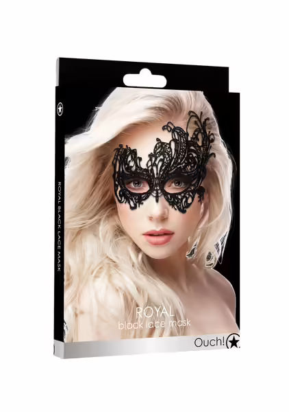 OUCH! Royal Black Lace Mask дантела маска, регулируема, черна