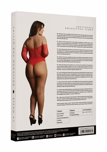 Le Desir боди Plus Size с дантела и ръкави 3/4, черно, отворено