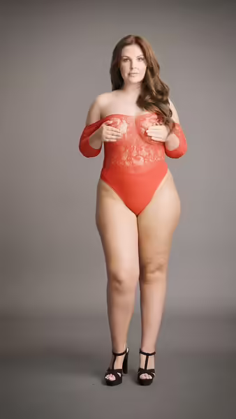 Le Desir боди Plus Size с дантела и ръкави 3/4, черно, отворено