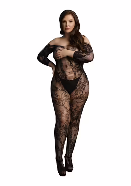 Le Desir Plus Size дантелен бодистокинг с отворена зона XL-4XL