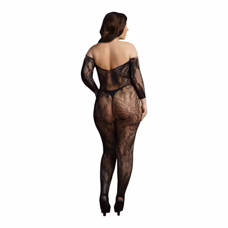 Le Desir Plus Size дантелен бодистокинг с отворена зона XL-4XL