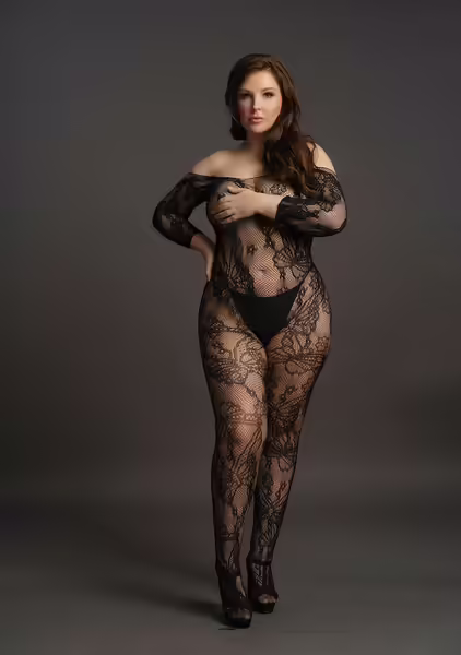 Le Desir Plus Size дантелен бодистокинг с отворена зона XL-4XL