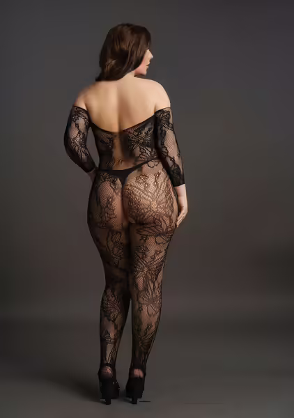 Le Desir Plus Size дантелен бодистокинг с отворена зона XL-4XL