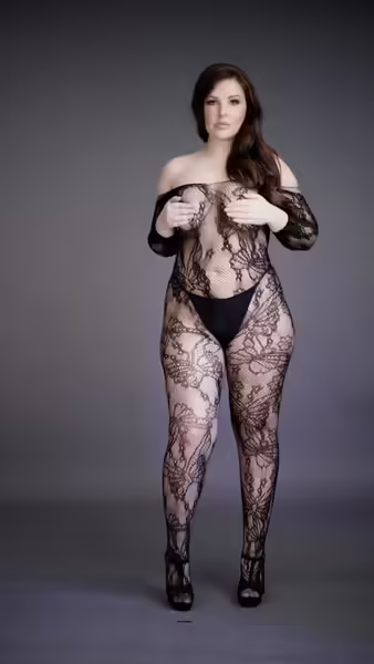 Le Desir Plus Size дантелен бодистокинг с отворена зона XL-4XL