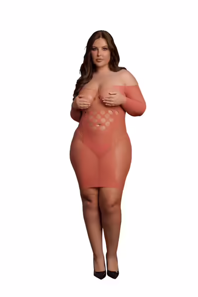Le Desir Queen Size мини рокля с дълъг ръкав и мрежа, черна XL-4XL