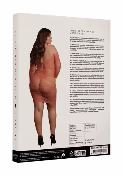 Le Desir Queen Size мини рокля с дълъг ръкав и мрежа, черна XL-4XL