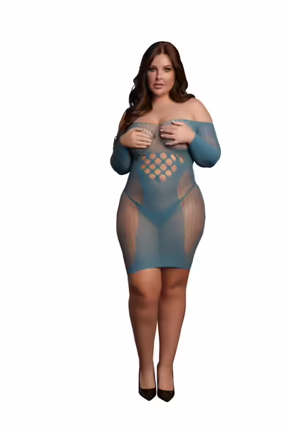 Le Desir Queen Size мини рокля с дълъг ръкав и мрежа XL-4XL