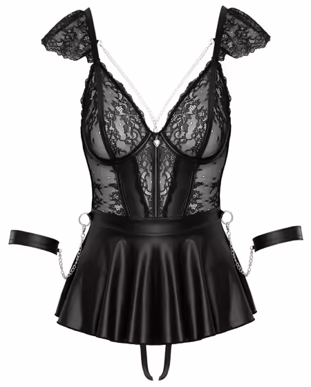 Колекция Babydoll M черна дантела комплект с белезници