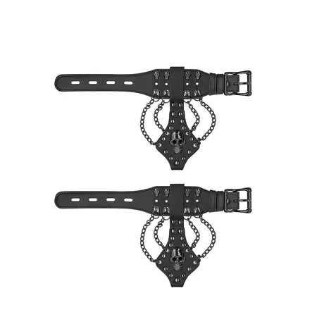 Rimba Bonded Leather Skull Decor Handcuffs with Removable Chain, Black