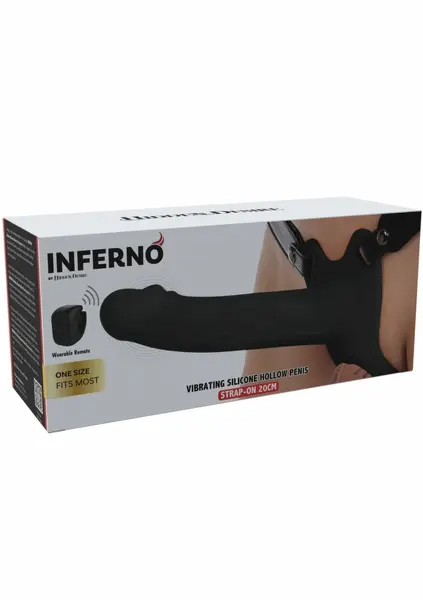 INFERNO Hollow Vibrating Silicone Strap-On 20 cm with Remote Control