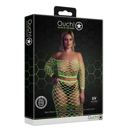 Neon Pink Long Sleeve Crop Top & Maxi Skirt UV-Activated Set by Shots