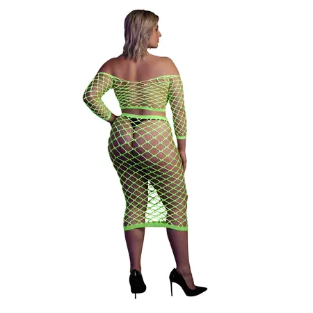Neon Pink Long Sleeve Crop Top & Maxi Skirt UV-Activated Set by Shots