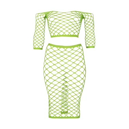 Neon Pink Long Sleeve Crop Top & Maxi Skirt UV-Activated Set by Shots
