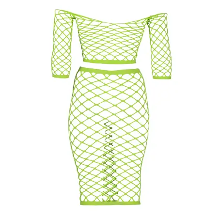 Neon Pink Long Sleeve Crop Top & Maxi Skirt UV-Activated Set by Shots