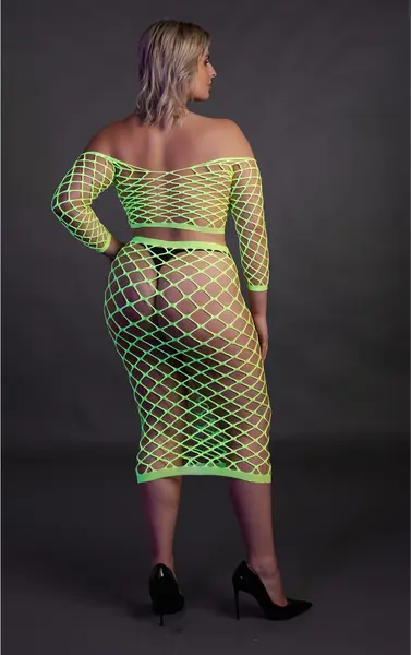 Neon Pink Long Sleeve Crop Top & Maxi Skirt UV-Activated Set by Shots