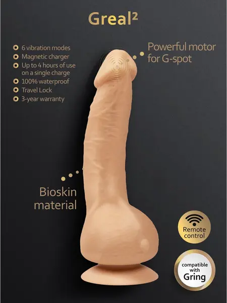 Greal 2 вибратор от Bioskin с дистанционно, бежов