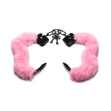 Cuffed in Fur Pink Adjustable Faux Fur Handcuffs with Metal Core