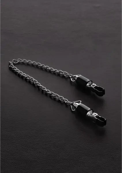 Shots Barrel Adjustable Intimate Clamps with Chain, Silver, Pair