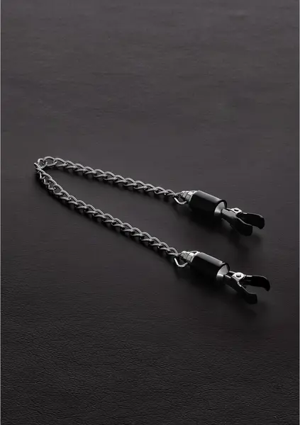 Shots Barrel Adjustable Intimate Clamps with Chain, Silver, Pair