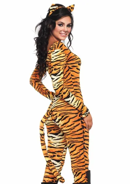Leg Avenue Wild Tigress Catsuit Set with Tail and Ears, Size Universal