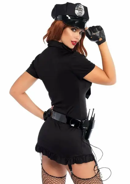 Dirty Cop Garter Dress Costume Set 6-Piece with Accessories Black M/L