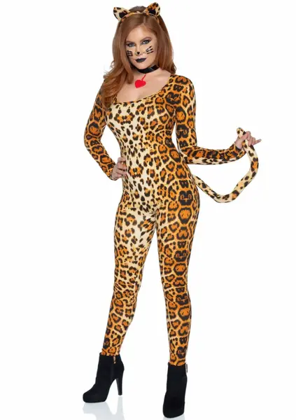 Leg Avenue Cougar Catsuit 3-Piece Set with Tail and Accessories, M/L